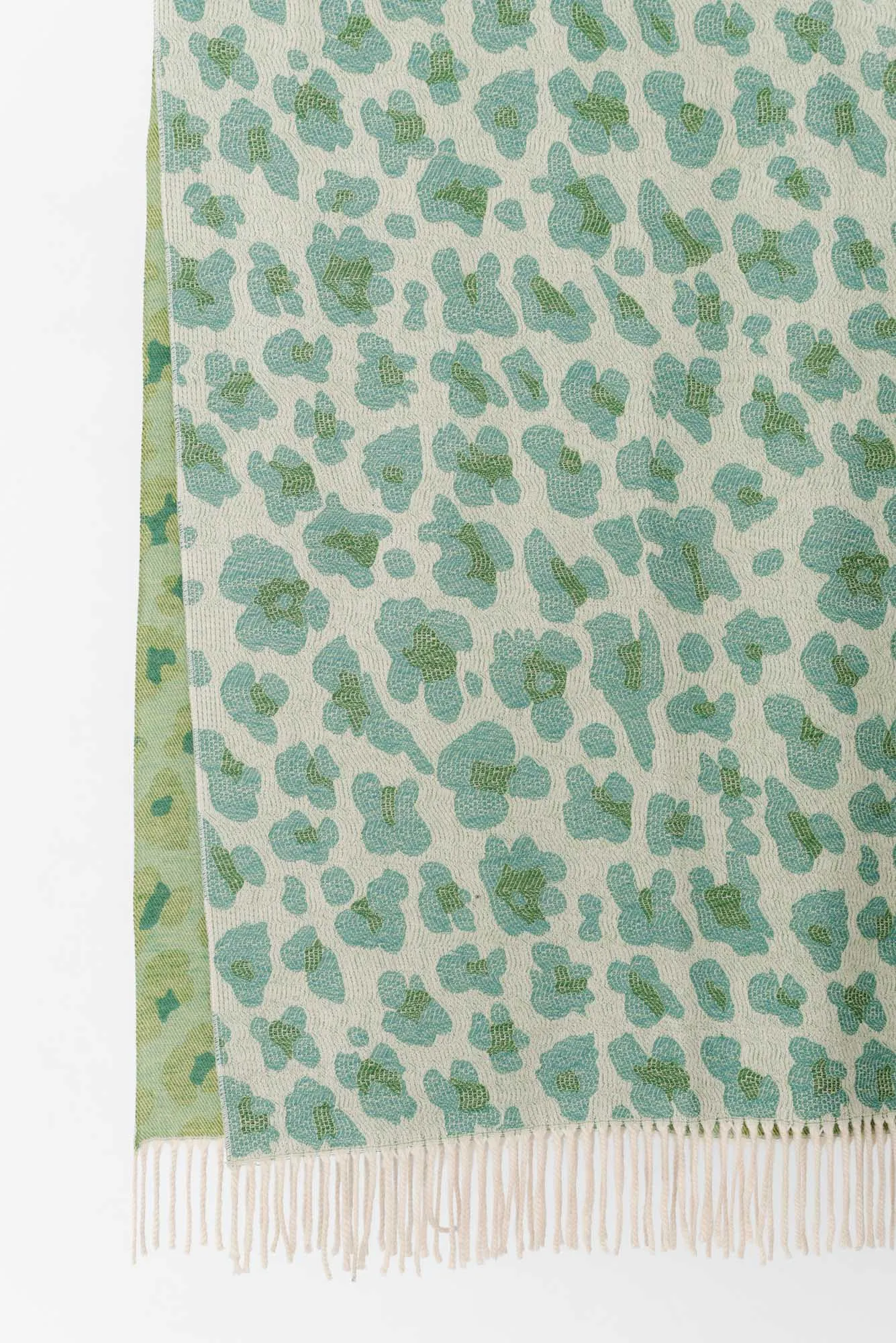 Marwa Green Leopard Tassel Scarf