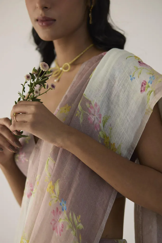 Meander Linen Brown Sari