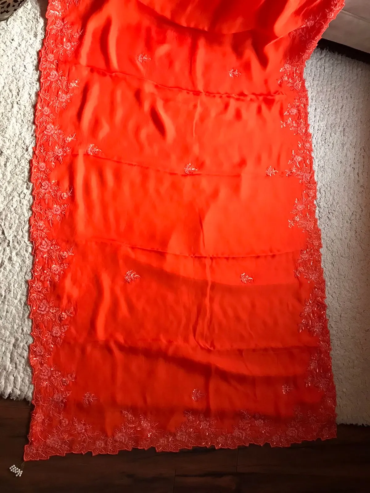 Orange premium Satin Organza Women Saree