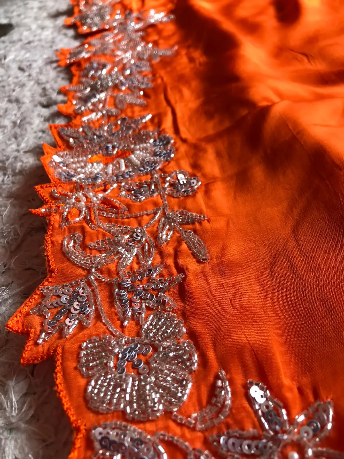 Preety orange organza silky saris