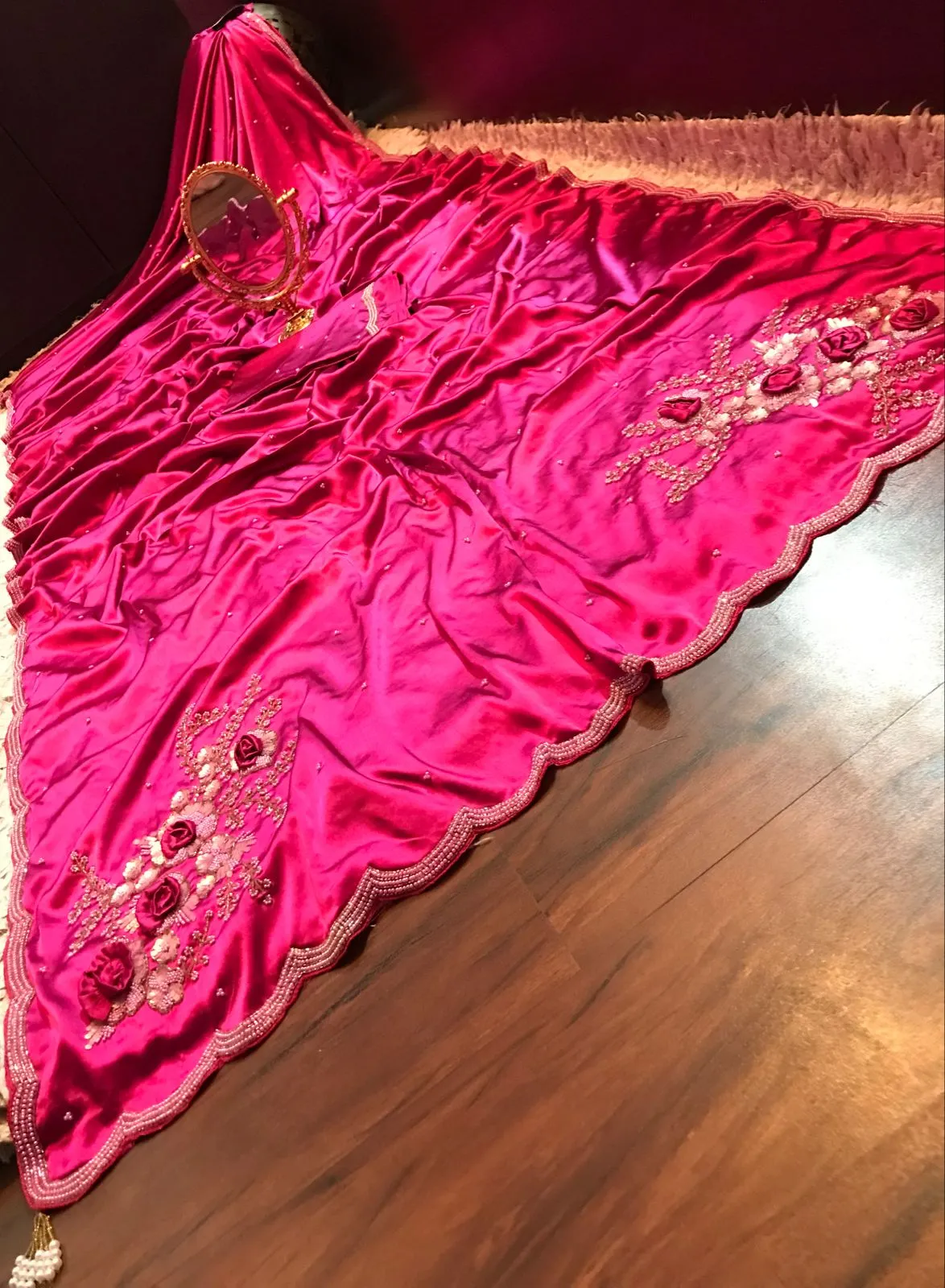 Premium pink satin silk luxury saree