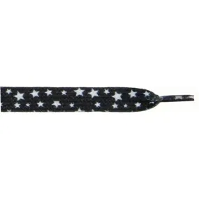 Printed 3/8 Flat Laces - White Stars on Black (1 Pair Pack) Shoelaces