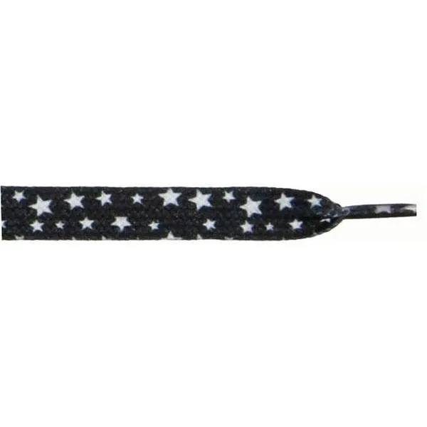 Printed 3/8 Flat Laces - White Stars on Black (1 Pair Pack) Shoelaces