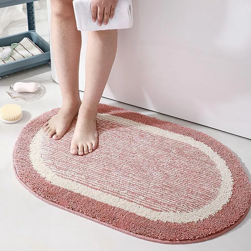 Purple Pink Oval Microfiber Bath Rugs Soft Bathroom Mats