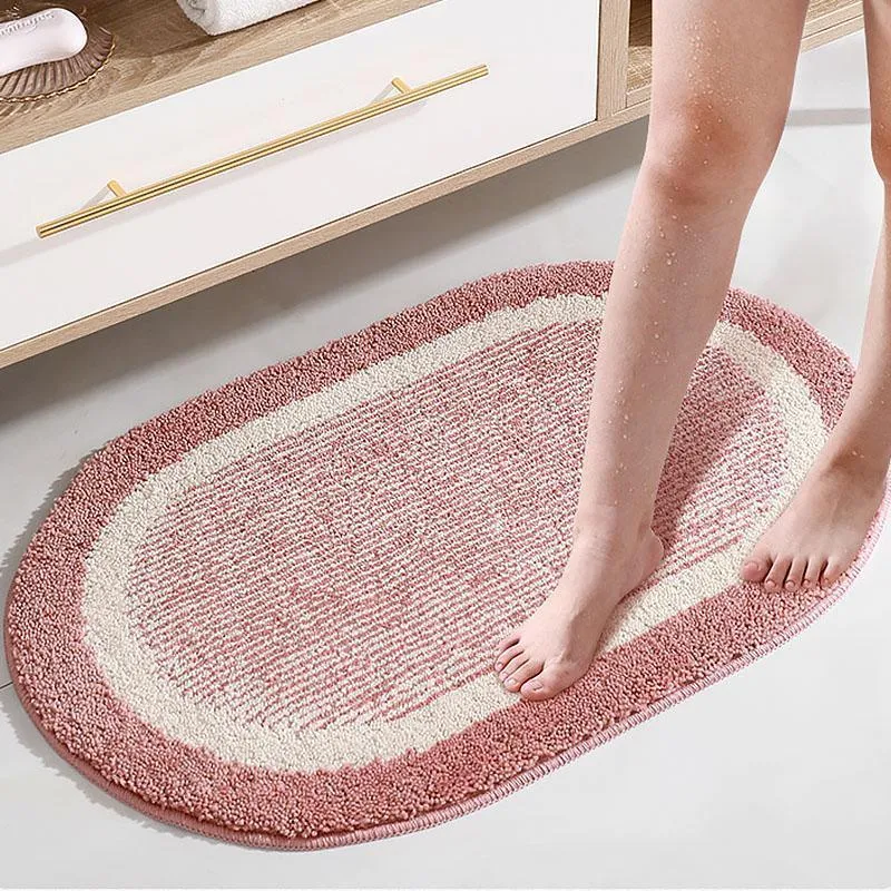 Purple Pink Oval Microfiber Bath Rugs Soft Bathroom Mats