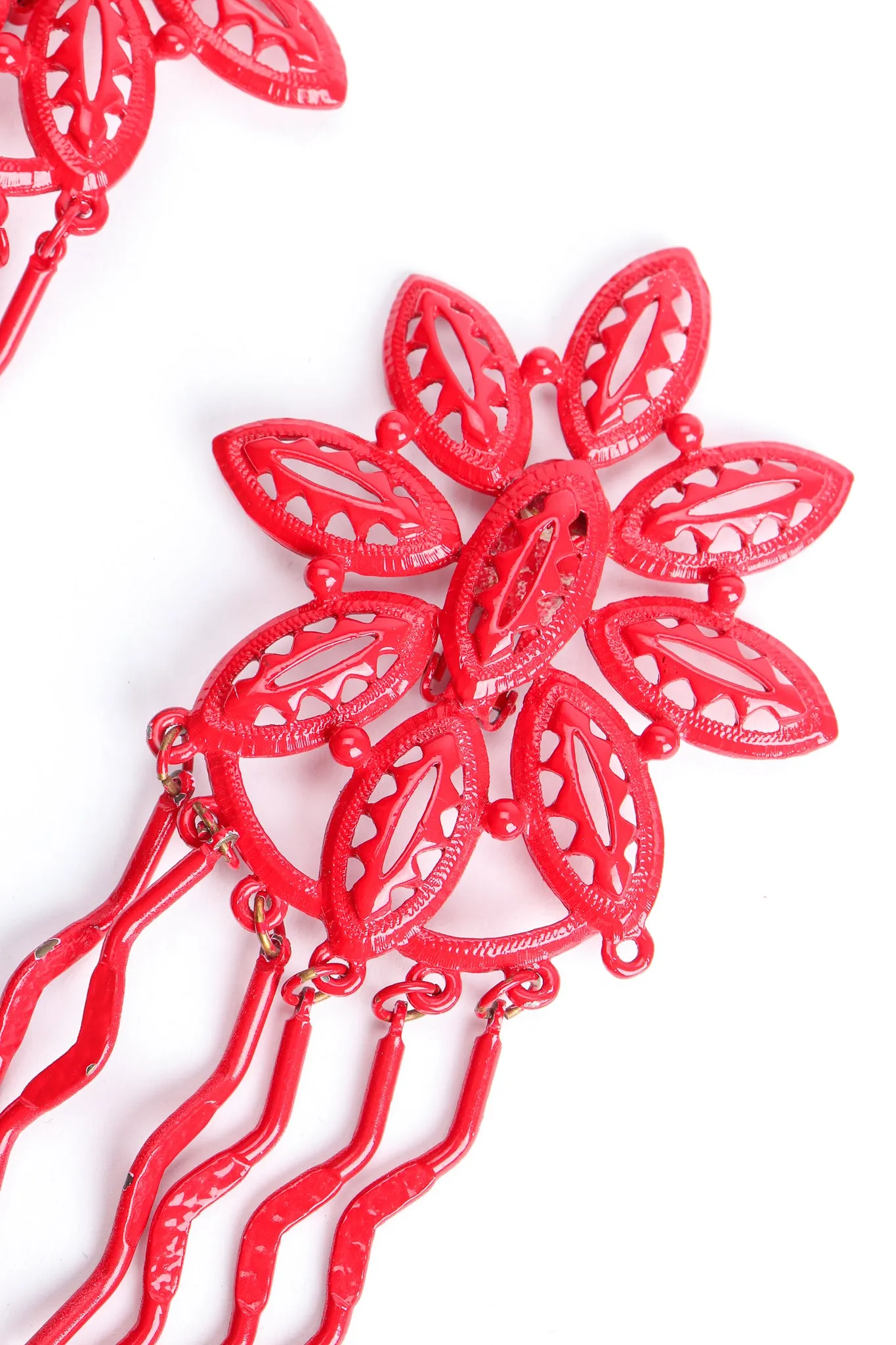 Red Flower Fringe Earring