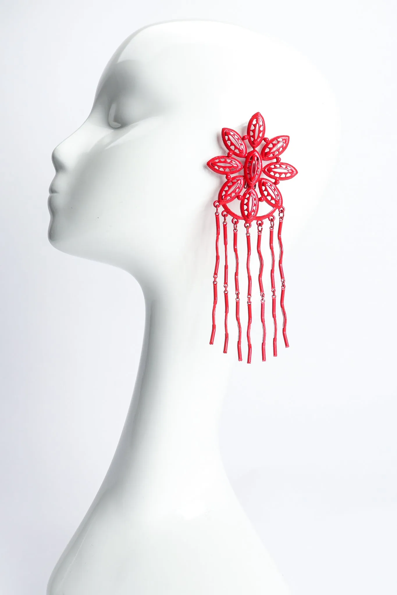 Red Flower Fringe Earring