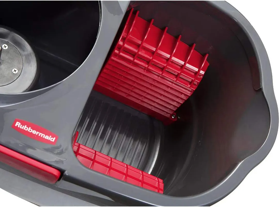 Rubbermaid Microfiber Flat Spin Mopping Floor Care System with Wringer Bucket (2104526), Red