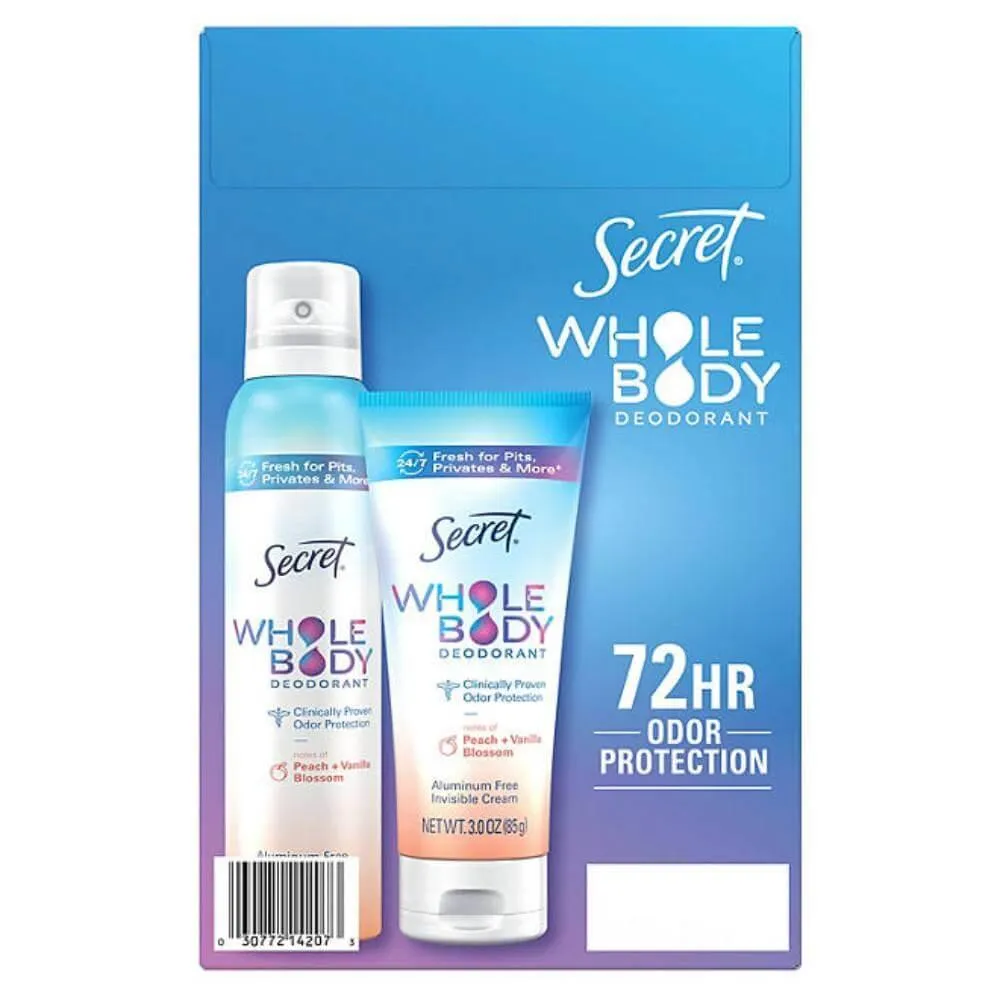 Secret - Whole Body Deodorant for Women, Spray   Cream, Peach & Vanilla Blossom - 2 Pack