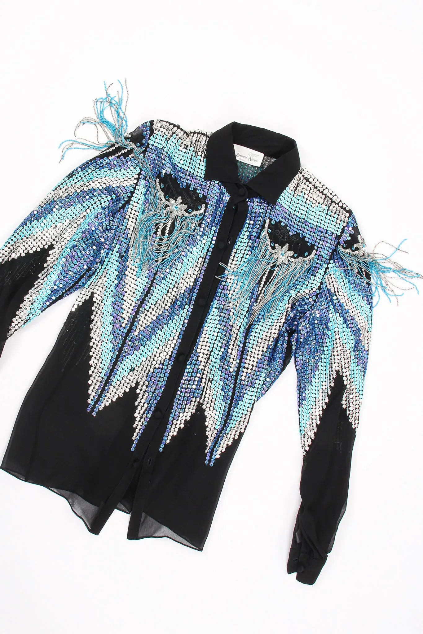 Sheer Sequin Fringe Shirt