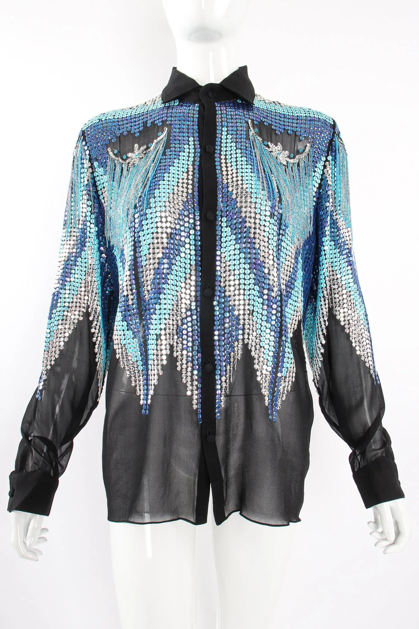 Sheer Sequin Fringe Shirt