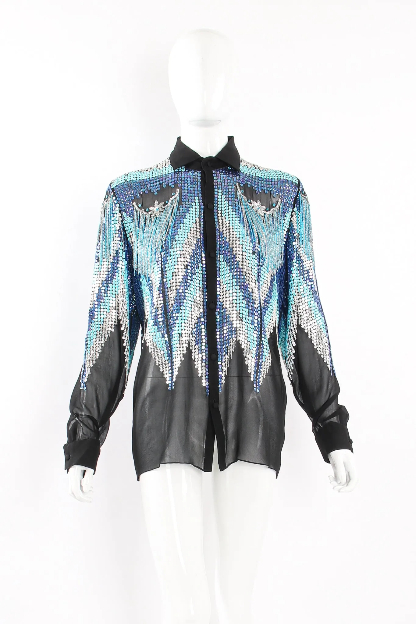 Sheer Sequin Fringe Shirt