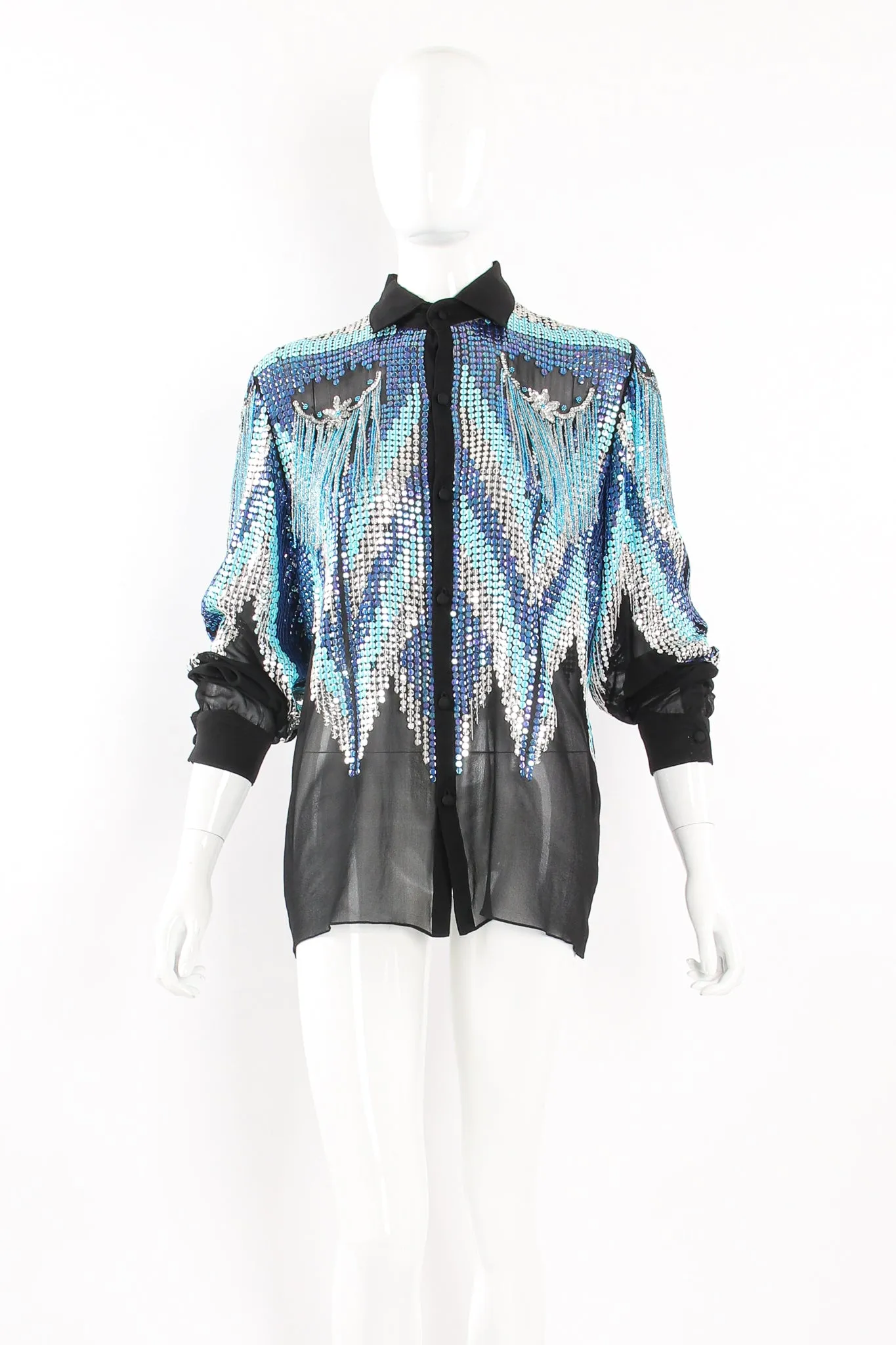 Sheer Sequin Fringe Shirt