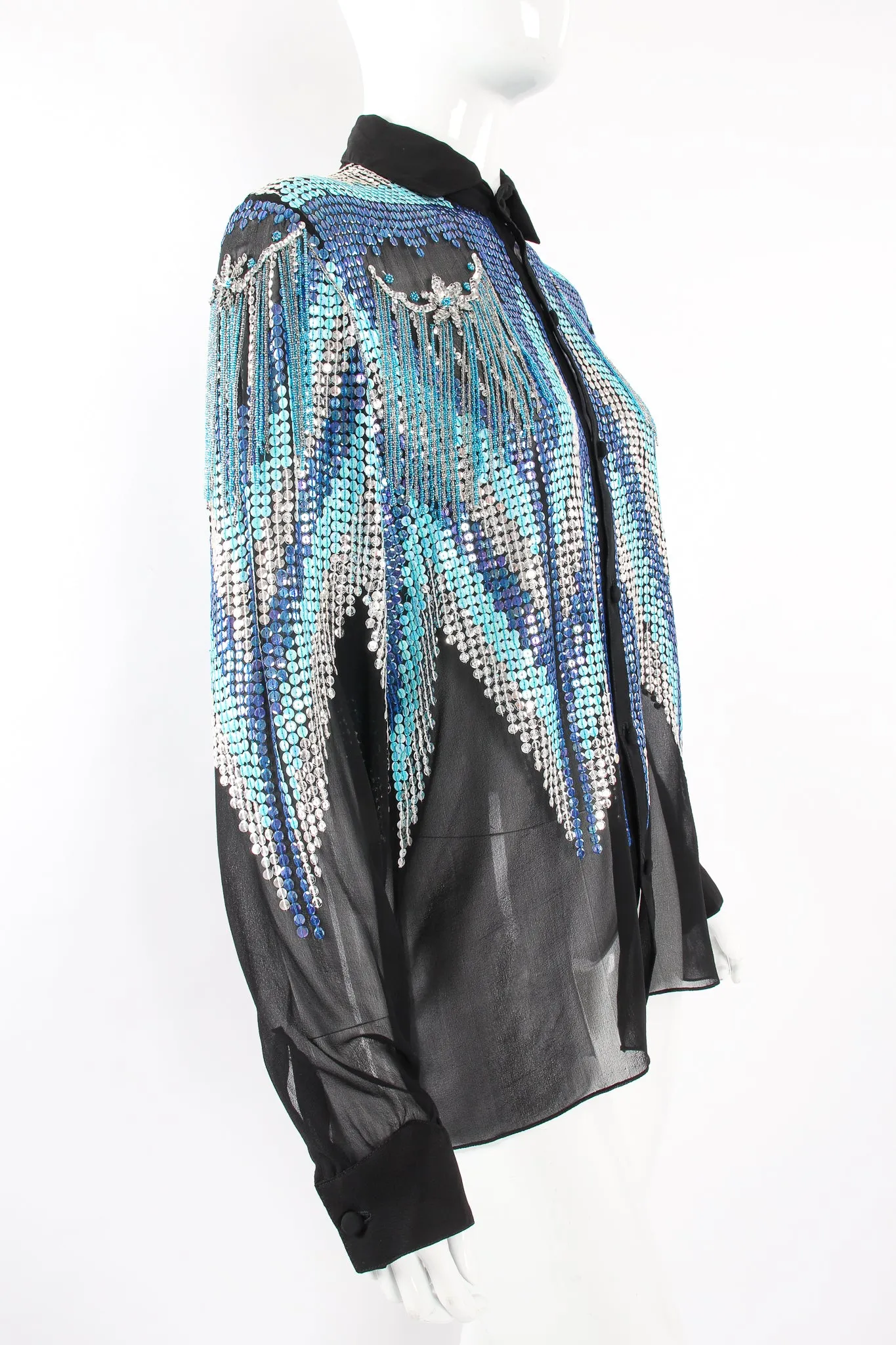 Sheer Sequin Fringe Shirt