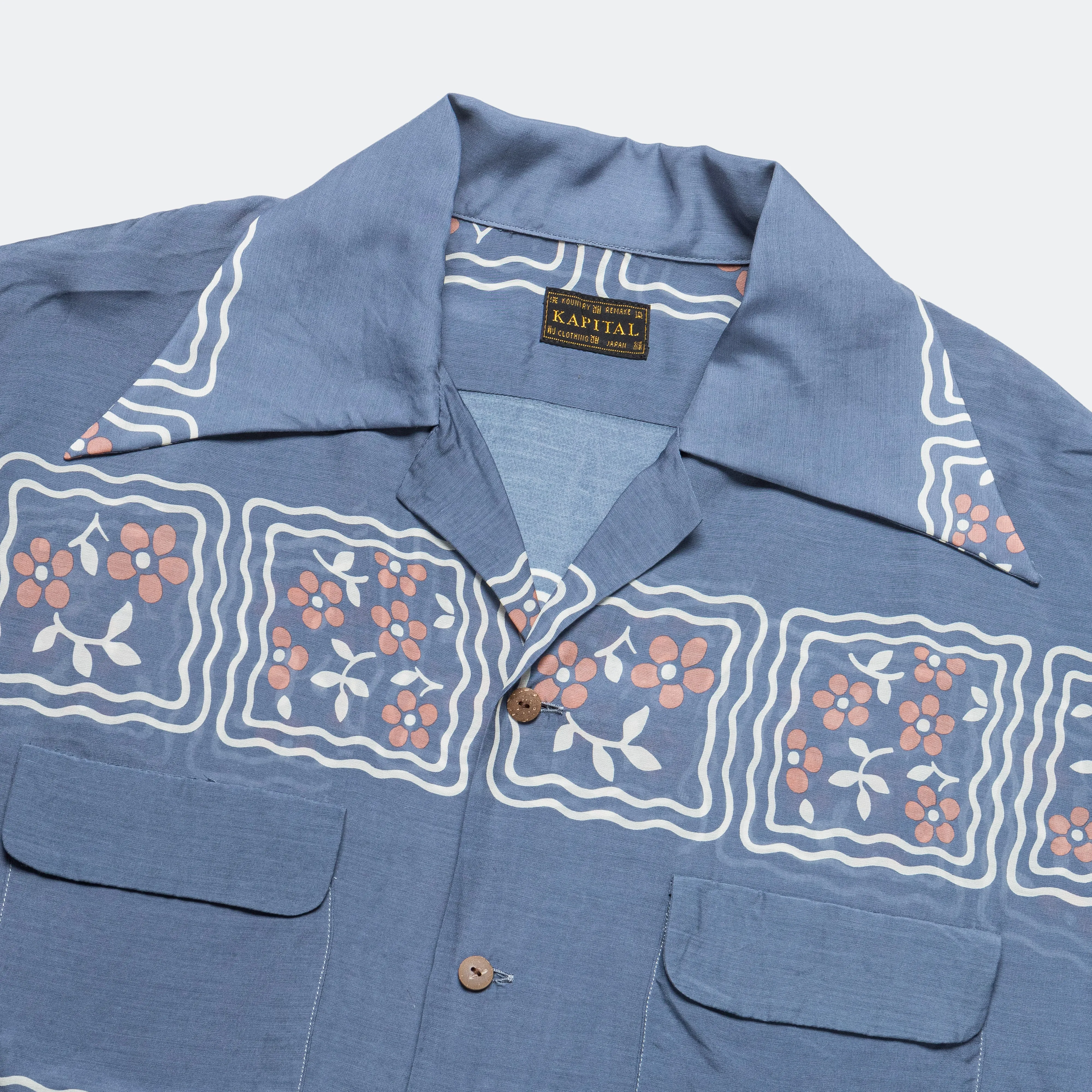 Silk Rayon COOKIE WRANGLE Collar Shirt - Blue