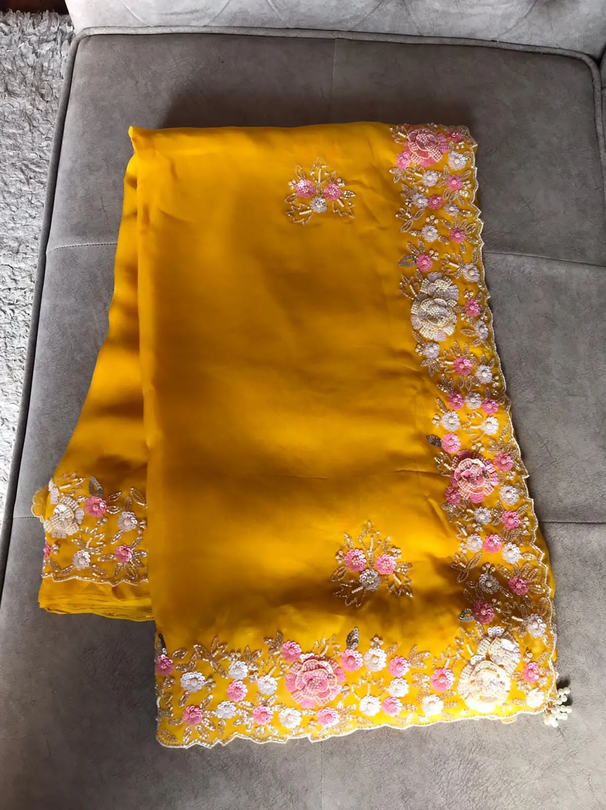 Sinisha yellow organza partywear trendy sarees