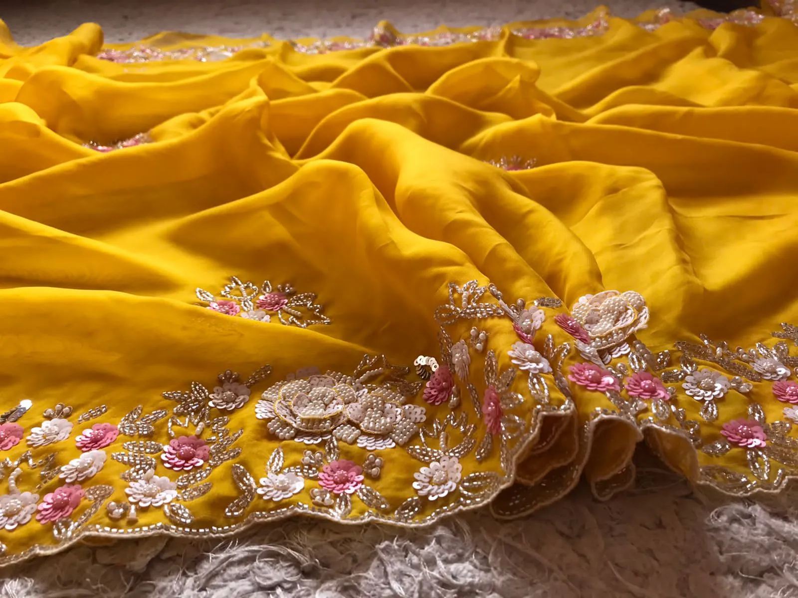 Sinisha yellow organza partywear trendy sarees