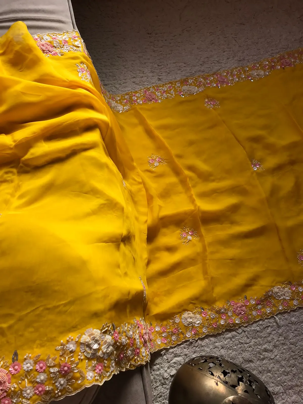 Sinisha yellow organza partywear trendy sarees