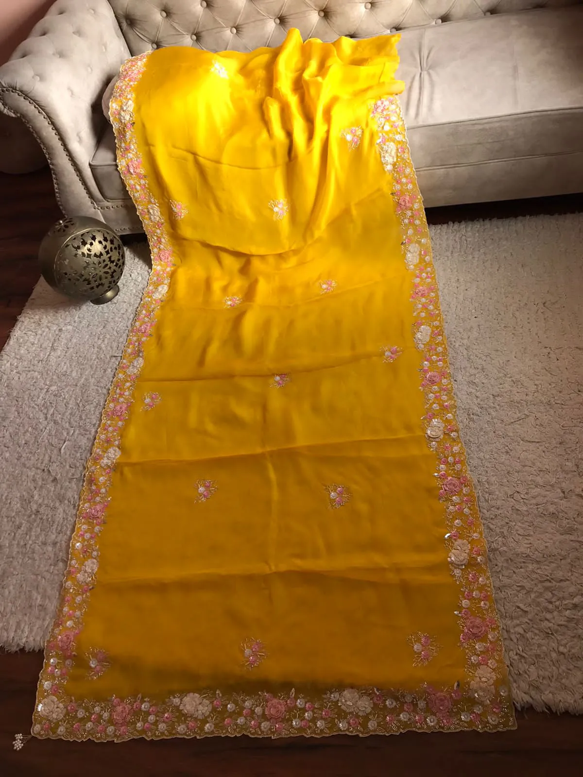 Sinisha yellow organza partywear trendy sarees