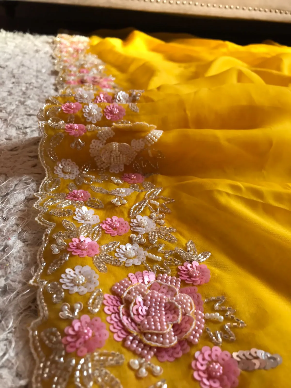 Sinisha yellow organza partywear trendy sarees