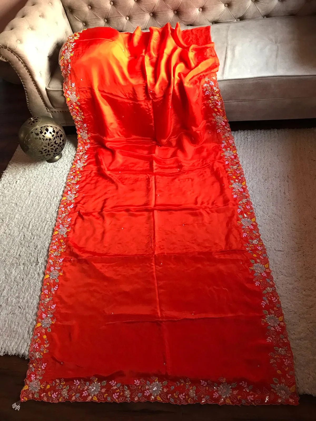 Tangy Orange Satin Silk Sarees Beautiful Sarees