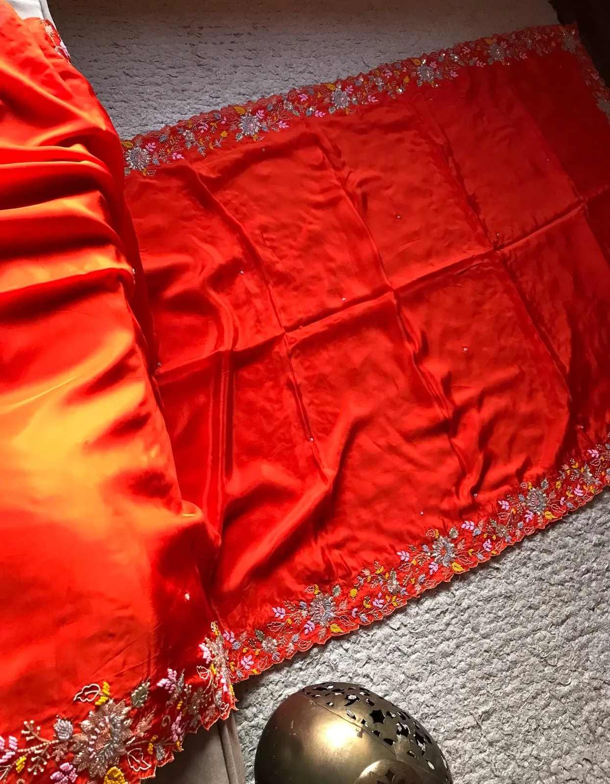 Tangy Orange Satin Silk Sarees Beautiful Sarees