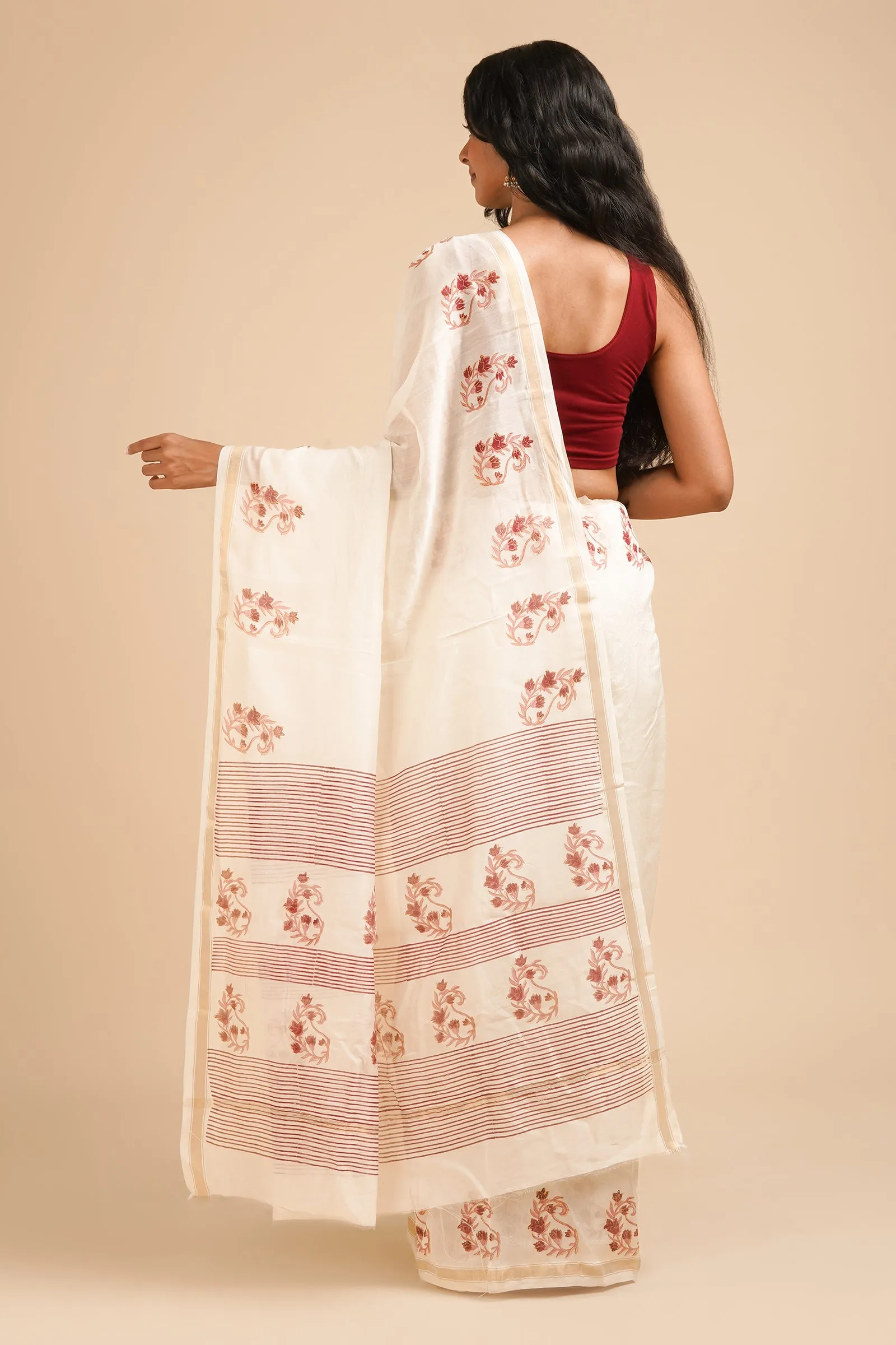 Teejh Arunimaa Magenta and Pink Block Print Chanderi Silk Saree