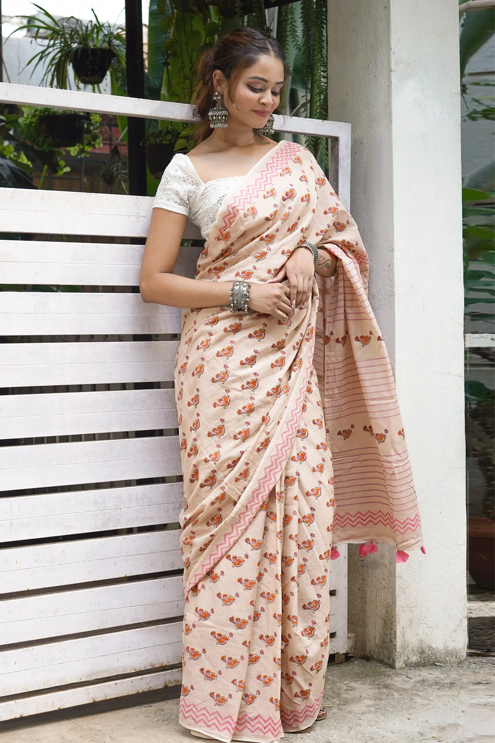 Teejh Chdhiya Udd Mulmul Cotton Saree