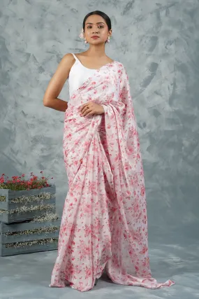 Teejh Crimson Petal Digital Print Chiffon Saree