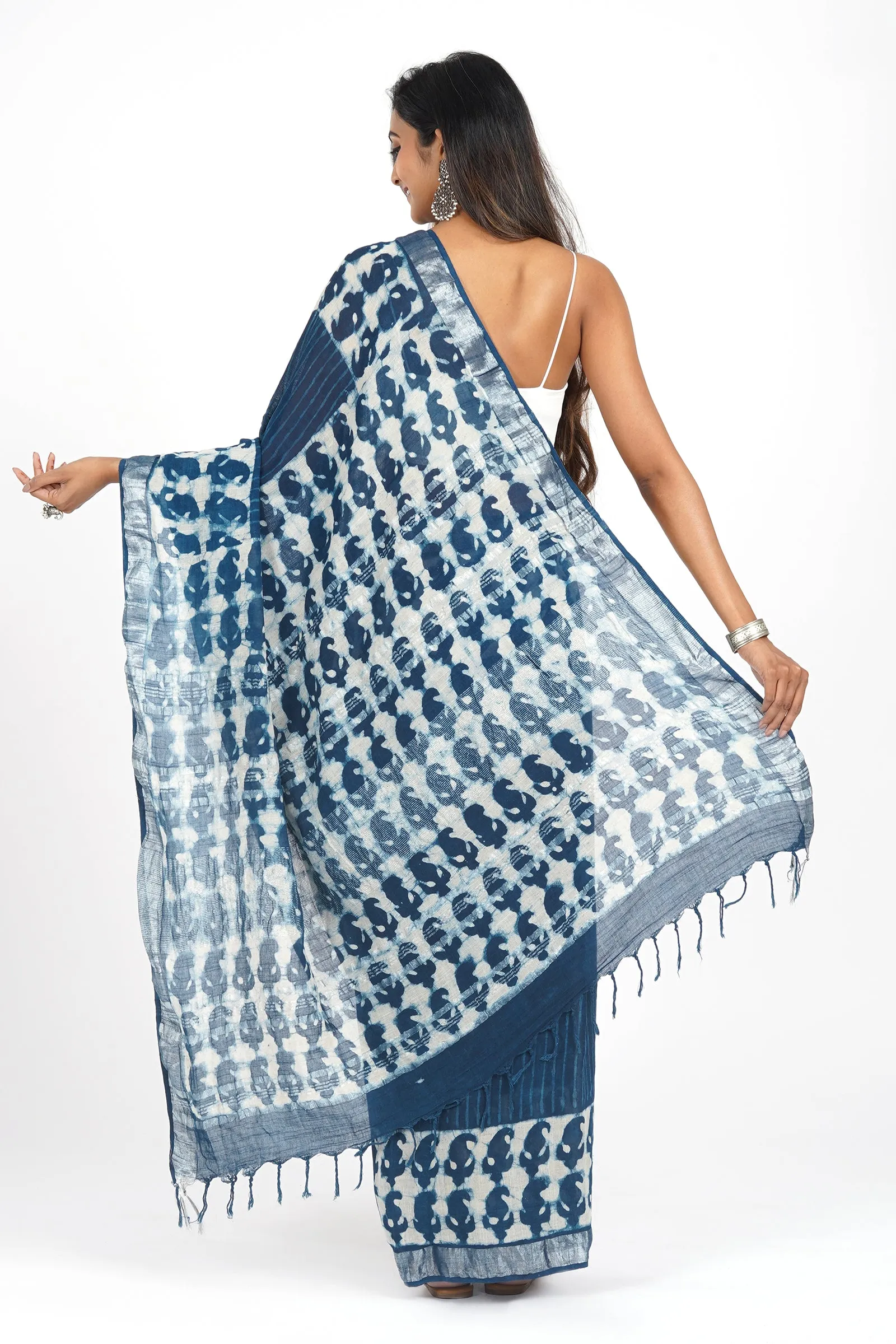 Teejh Deep Blue Linen Saree