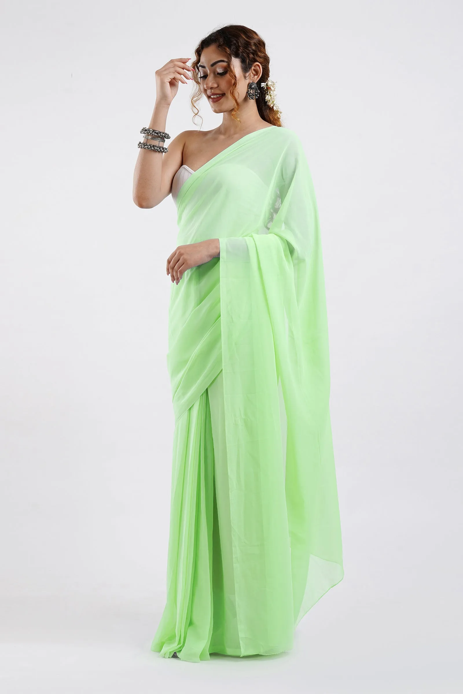 Teejh Farah Pista Green Georgette Ready to Drape Saree