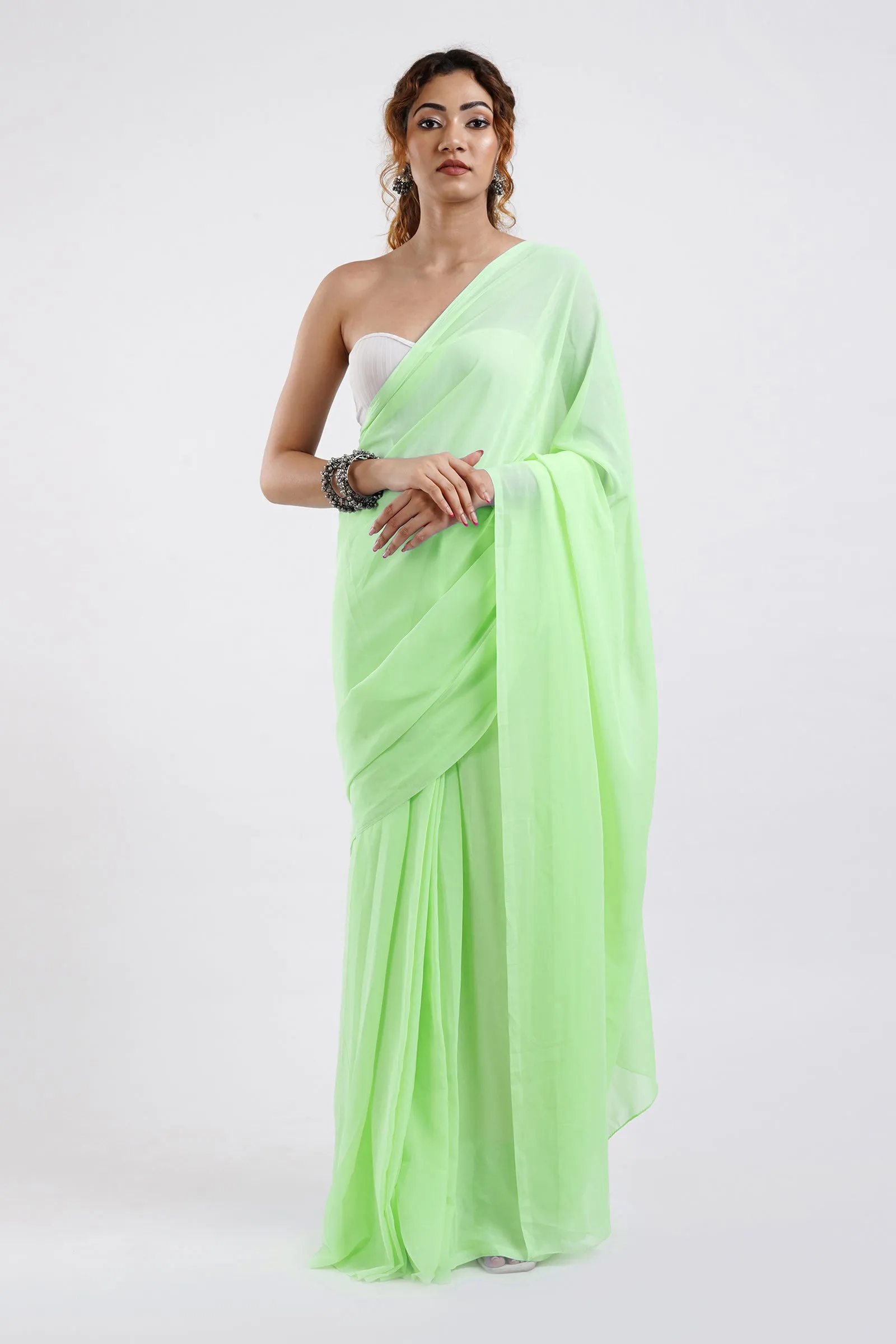 Teejh Farah Pista Green Georgette Ready to Drape Saree