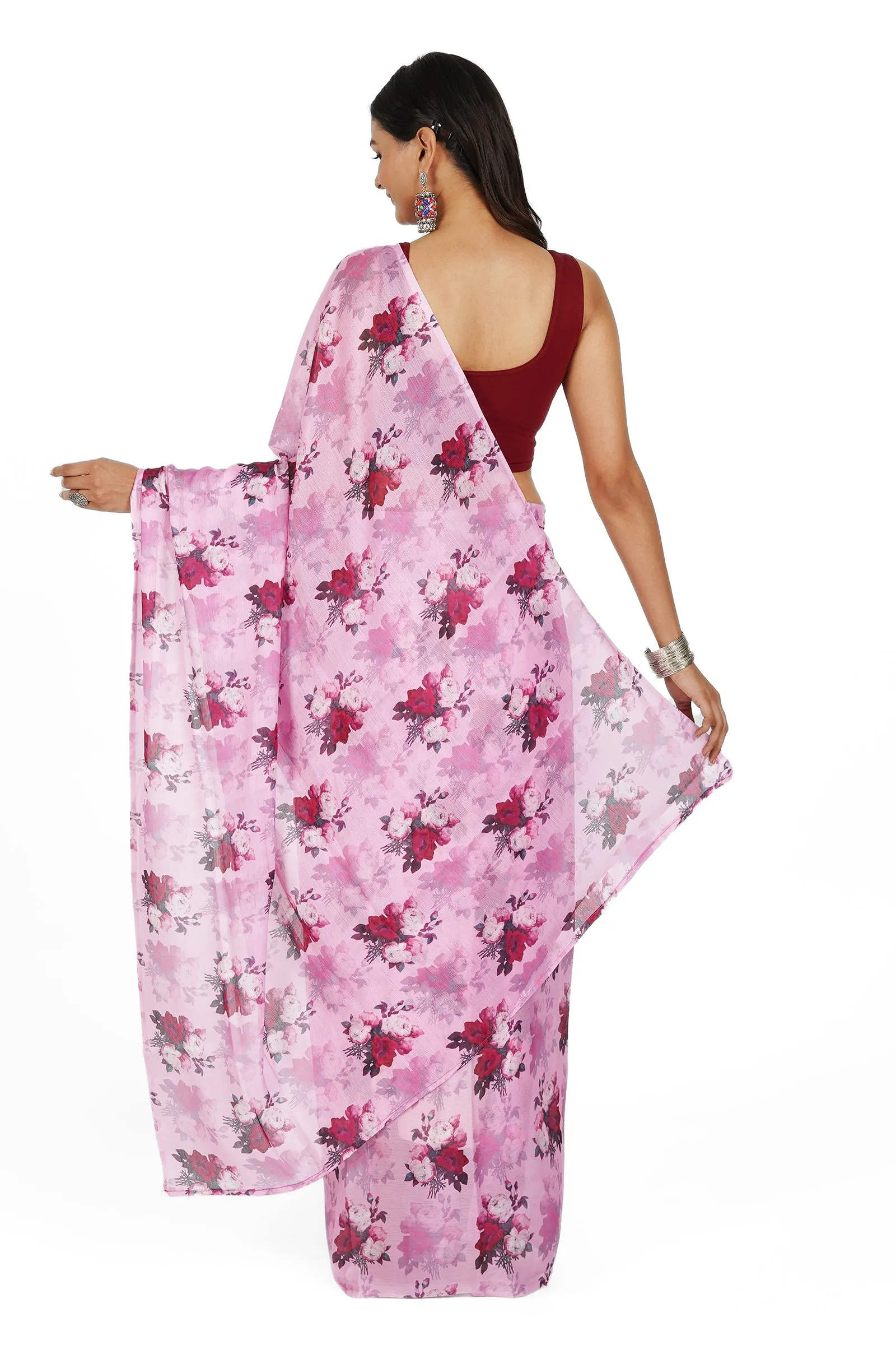 Teejh  Lilac Blossom Digital Print Chiffon Saree