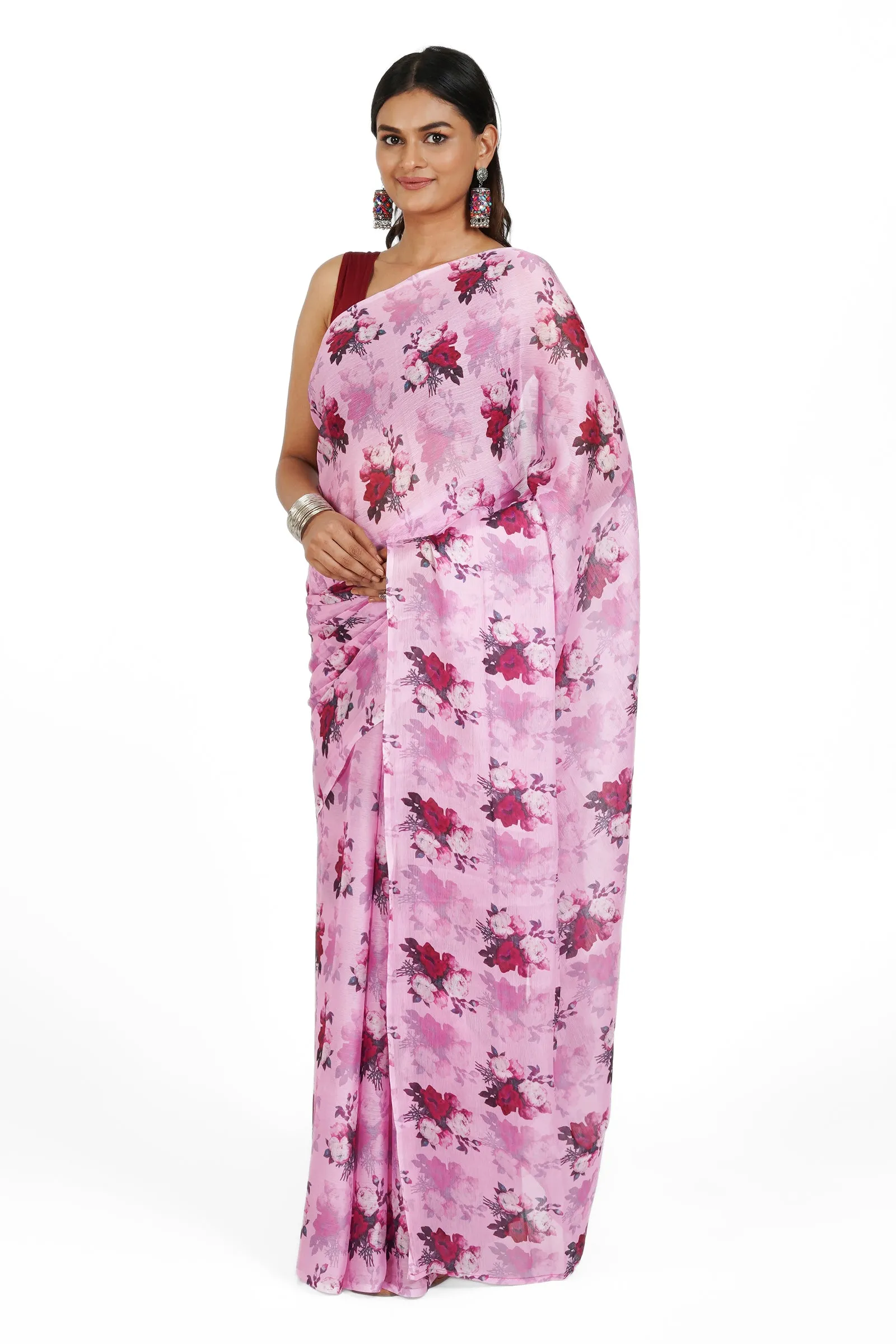 Teejh  Lilac Blossom Digital Print Chiffon Saree