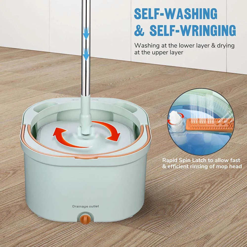 TheLAShop Spin Mop Bucket Set Floor Cleaner with 8 Microfiber Mop Pads