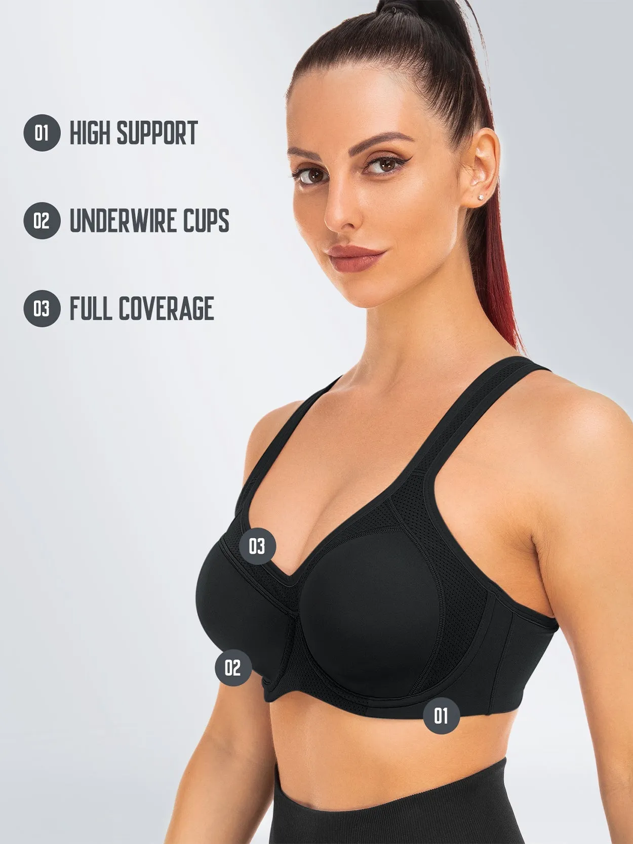 Underwire Full Support Plus Size Yoga Bra Black